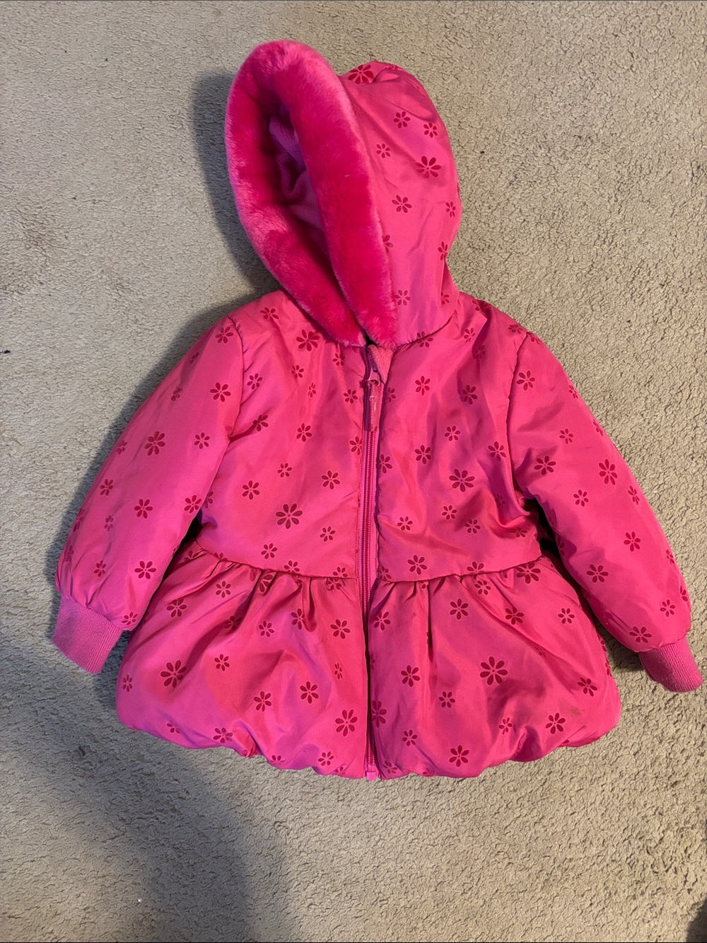 Rothschild Hot Pink Floral Hooded Puffer Coat